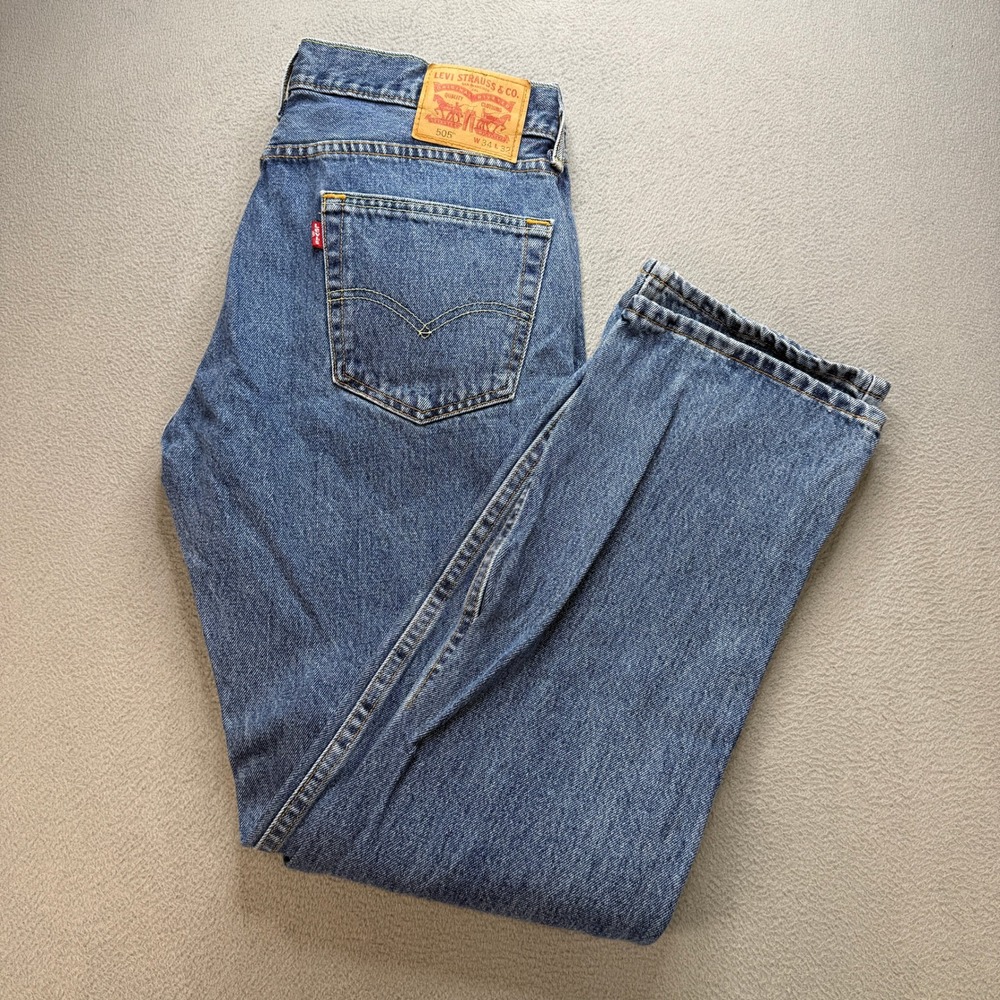 Levis 505 Regular Fit Jeans Mens 34x32 (FIT 35x31) Blue Denim Straight Leg Work